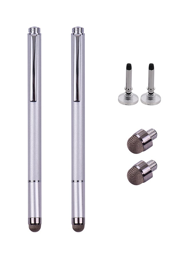 2 In 1 Touchscreen Stylus Touchscreen Pens With Fiber Tip And Disc Tip Silver - Image 1